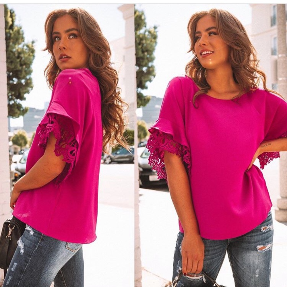 Vici Fuchsia Lace Sleeve Top